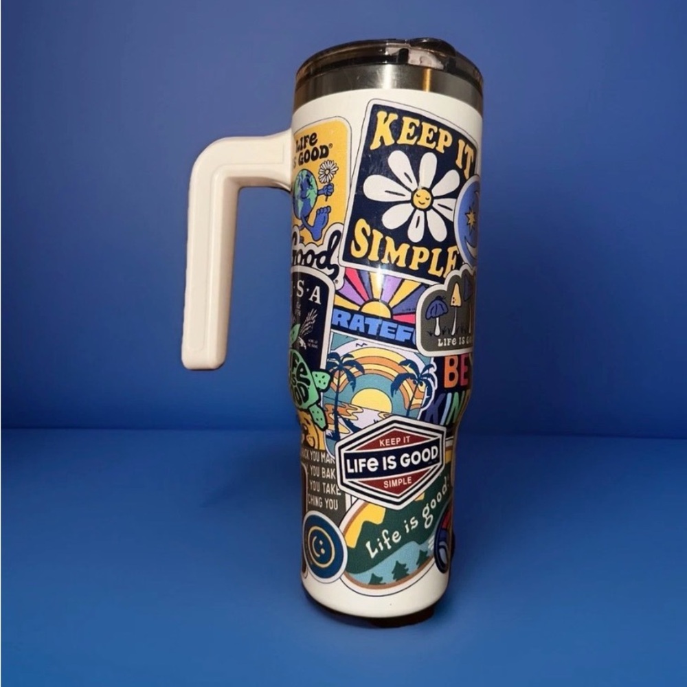 Life Is Good 32oz Voyager “Active Sticker Collection” graphic Tumbler NWT